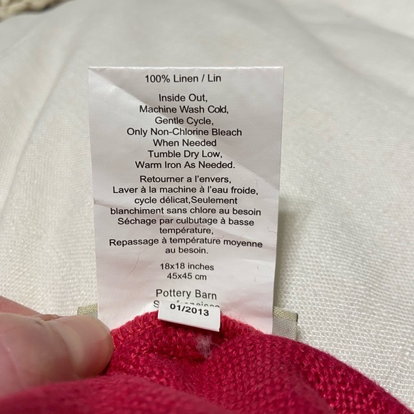 Pottery Barn 18x18 inches Pink Linen Pillow Cover with Button Closure - Picture 3 of 5